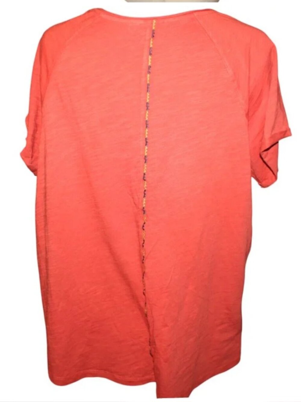 Pendleton 100% Cotton Rust Orange Embroidered Split V-Neck Tee Medium - Picture 4 of 9